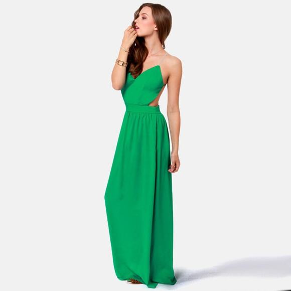 Lulus Green Flowy Backless Maxi Long Cocktail EveningDress - Picture 15 of 16